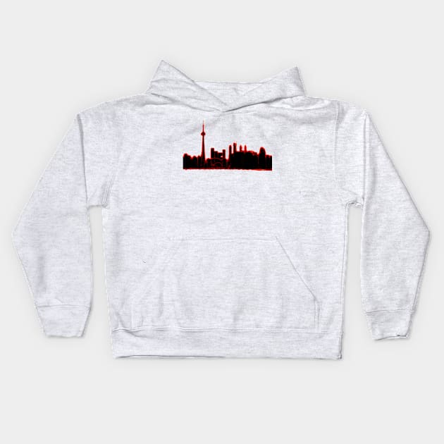 Toronto Skyline in Red and Black Kids Hoodie by YegMark